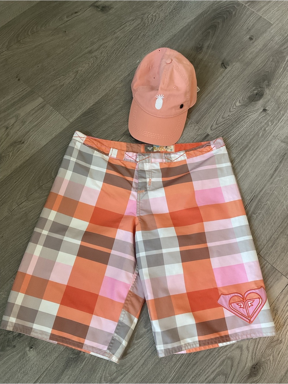 *Roxy* Women’s / Girls Plaid Bermuda Shorts - Pink, Orange & Cream